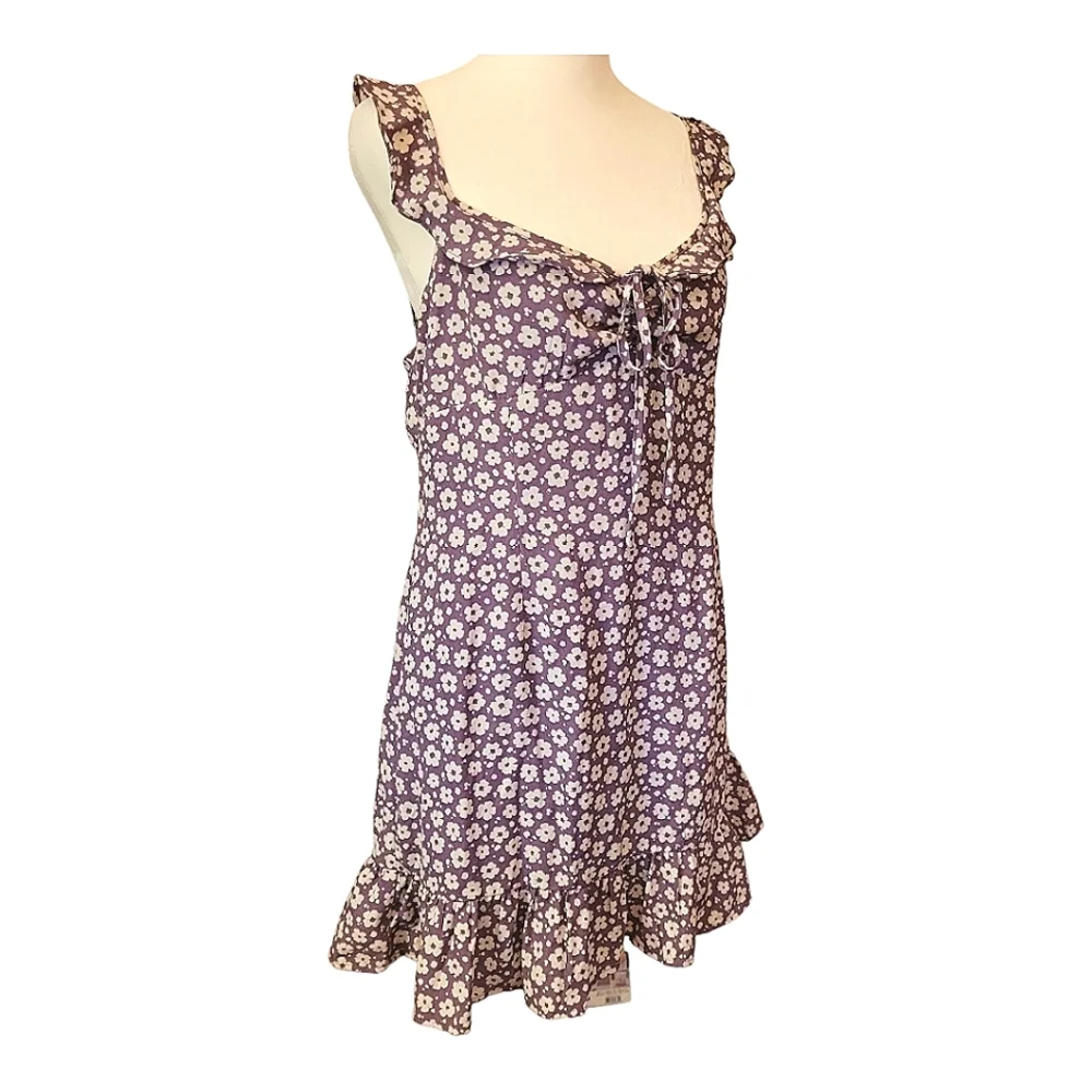 Pink Lily Purple Floral Ruffle Tank Dress Lightweight Summer Dress Size Large